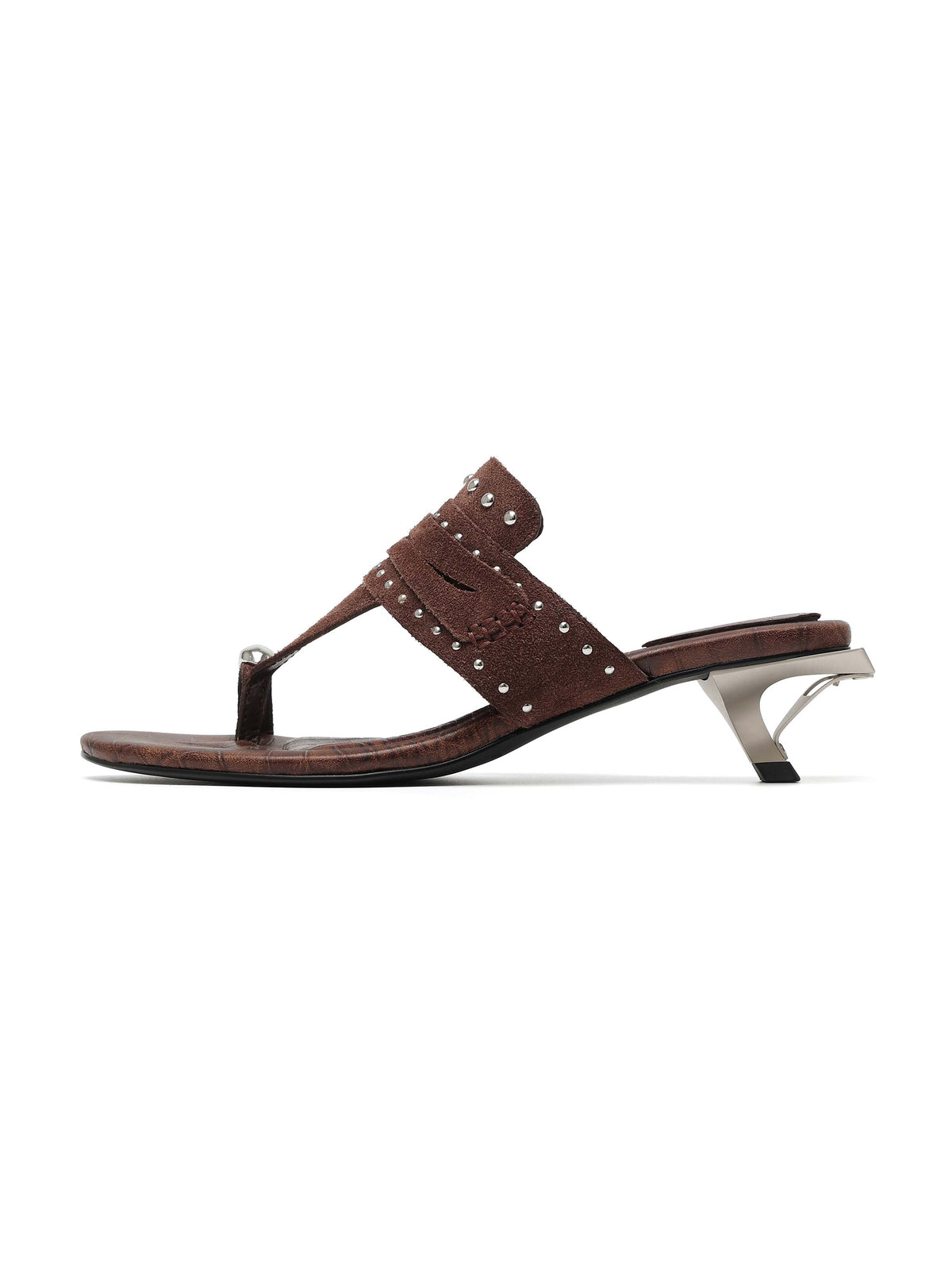 CARPO Studded Thong Opener Heel Sandals Chocolate Brown