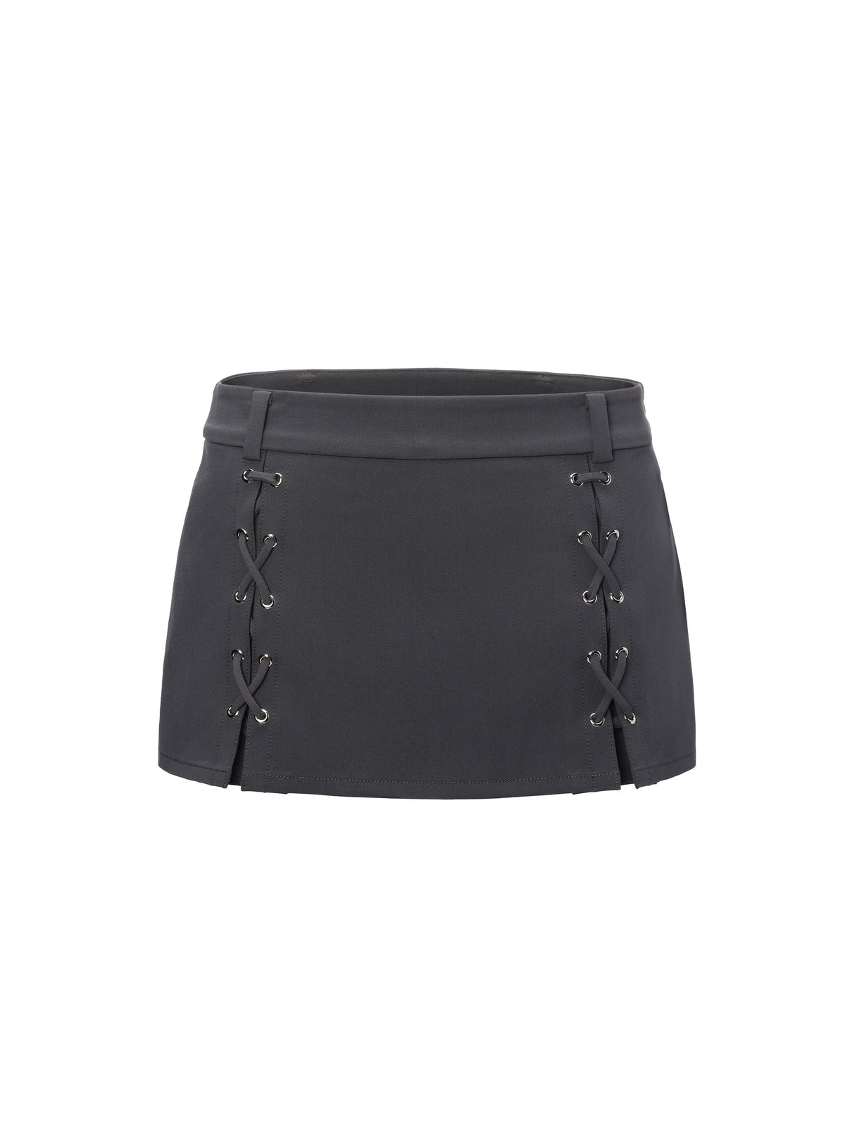 Lace-Up Micro Mini Skirt Charcoal Gray