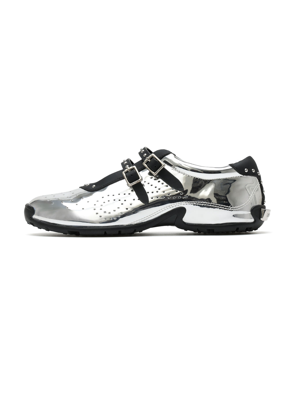 GALENE Double-Buckle Mary Jane Flats Metallic Silver