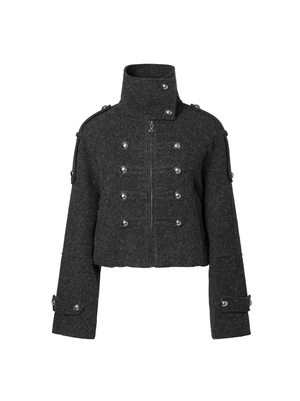 High-Neck Military Cropped Jacket Charcoal Gray