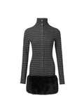 Striped Faux Fur Trim Mini Dress