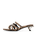 LEDA Studded Strappy Opener Heel Sandals Leopard Brown