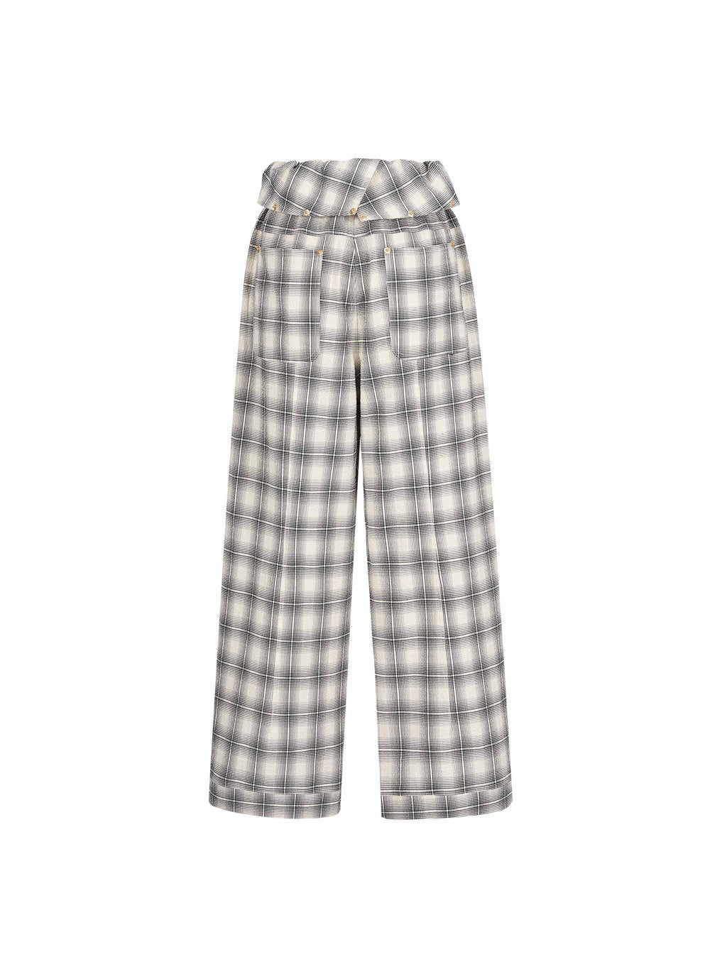 Foldover Plaid Wide-Leg Pants