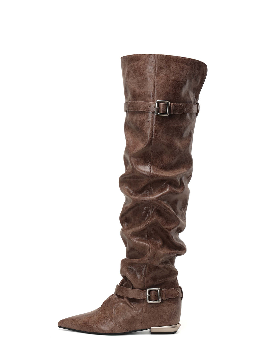PEITHO Pointed-Toe Wedge OTK Boots Cocoa Brown