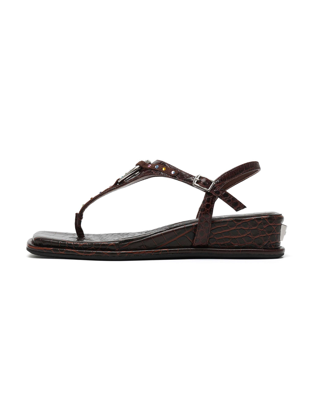 THEIA Crystal Ring Wedge Thong Sandals Brown