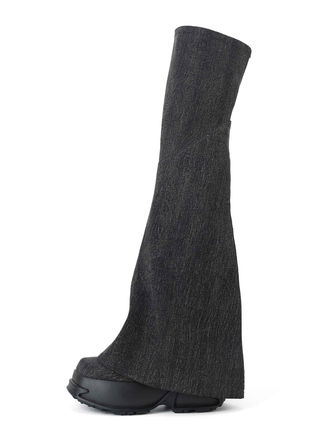 SELENE Crystal Split OTK Boots Black Denim