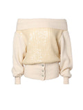 Off-Shoulder Sequin Knit Sweater Beige