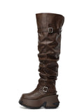 NEMESIS Buckle Platform OTK Boots Cocoa Brown