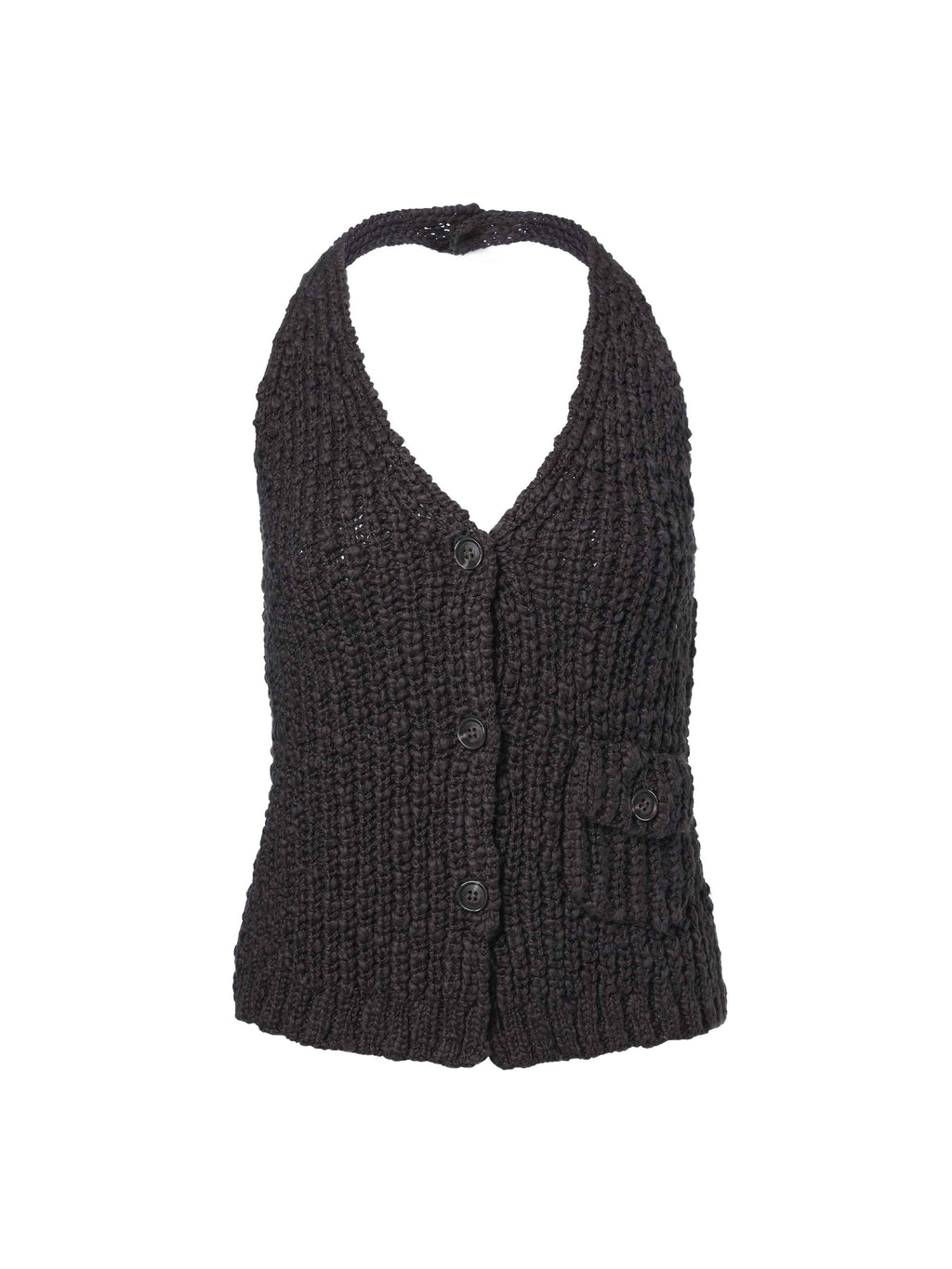 Halter Button Knit Vest Charcoal Gray