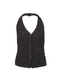 Halter Button Knit Vest Charcoal Gray