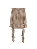Crystal Ruffle Off-Shoulder Blouse Brown