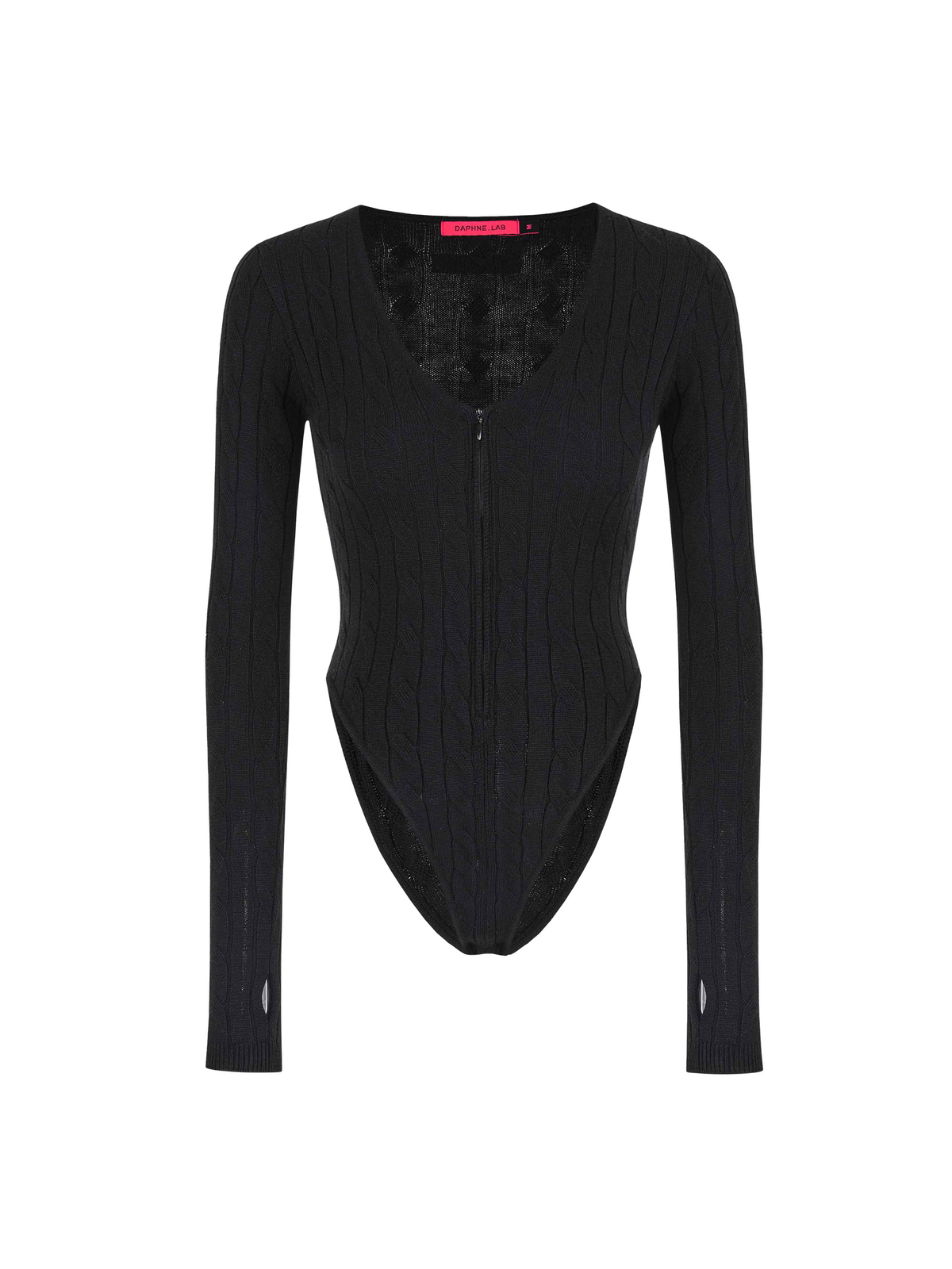 Cable Knit Zip-Up Bodysuit Black