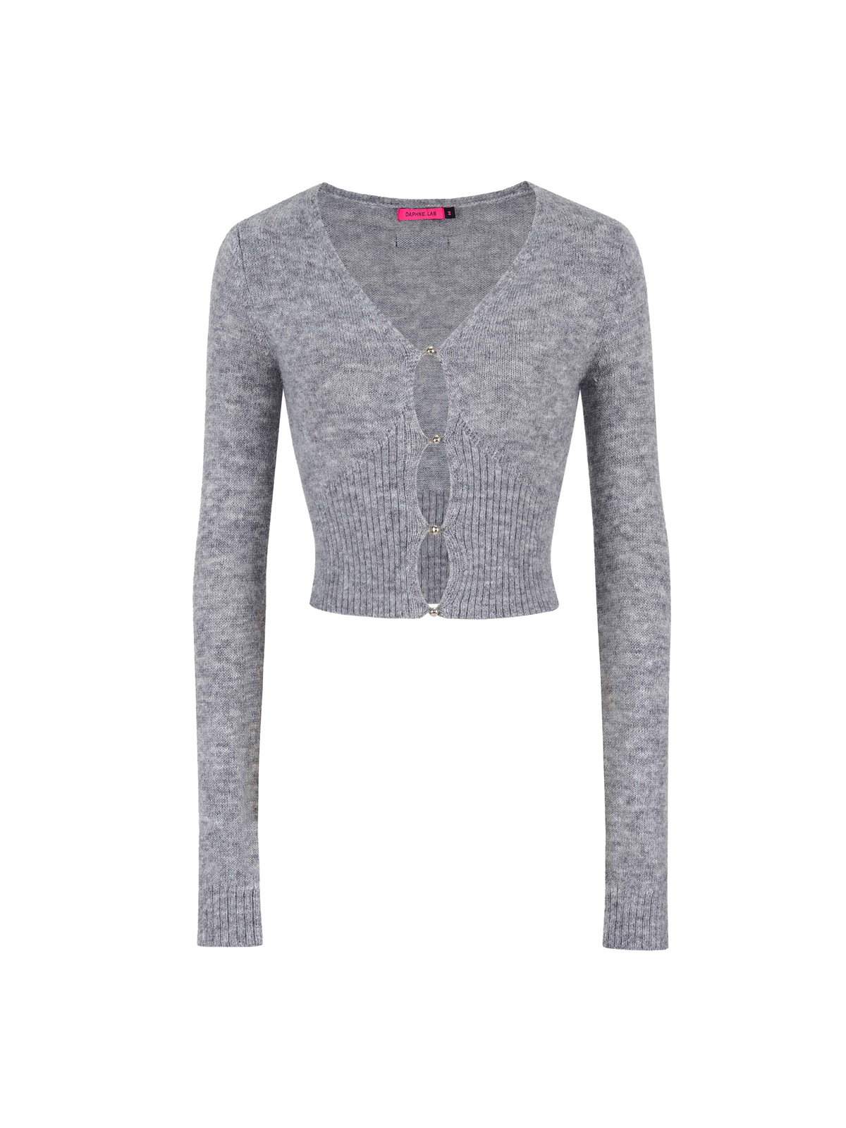 Mohair Cutout V-Neck Knit Cardigan Gray