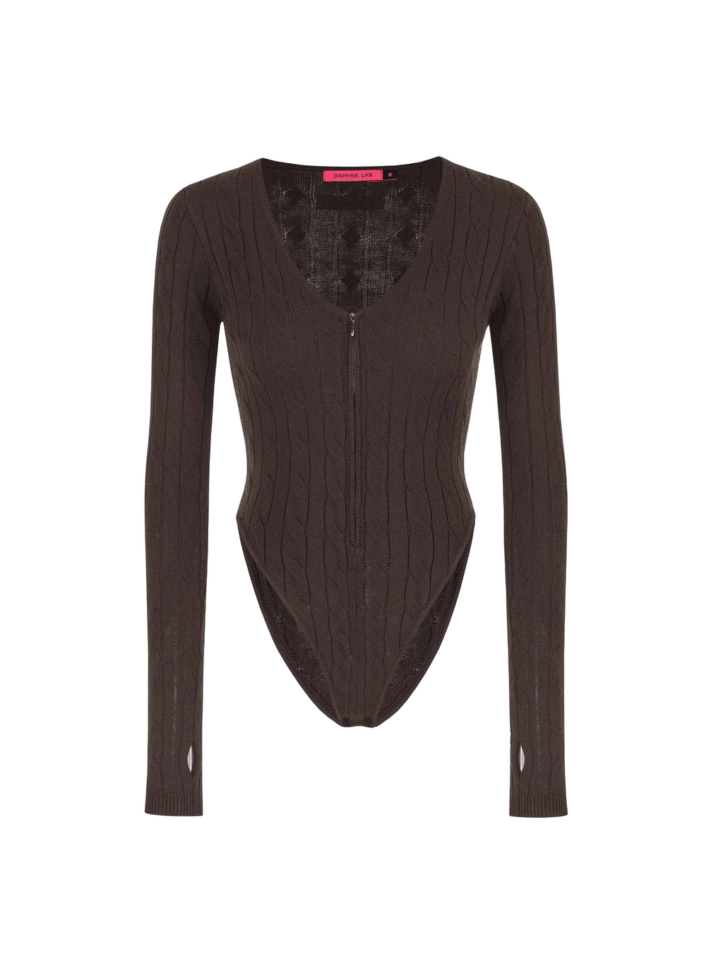 Cable Knit Zip-Up Bodysuit Espresso Brown