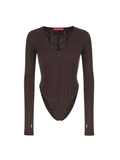 Cable Knit Zip-Up Bodysuit Espresso Brown