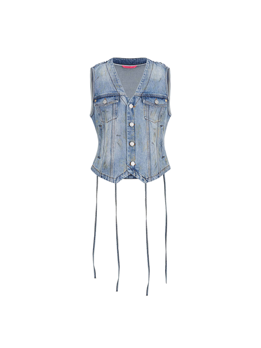 Distressed Lace-Up Denim Vest