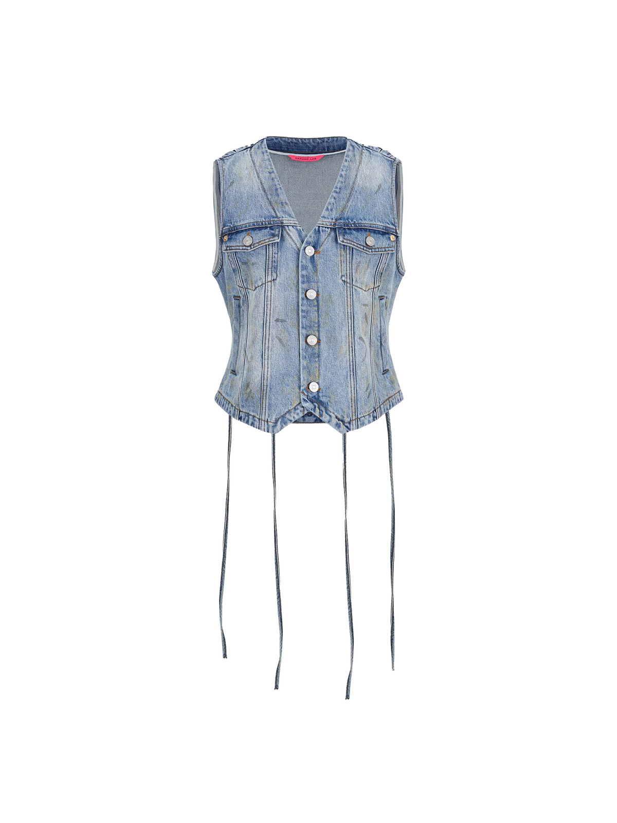 Distressed Lace-Up Denim Vest