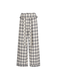 Foldover Plaid Wide-Leg Pants