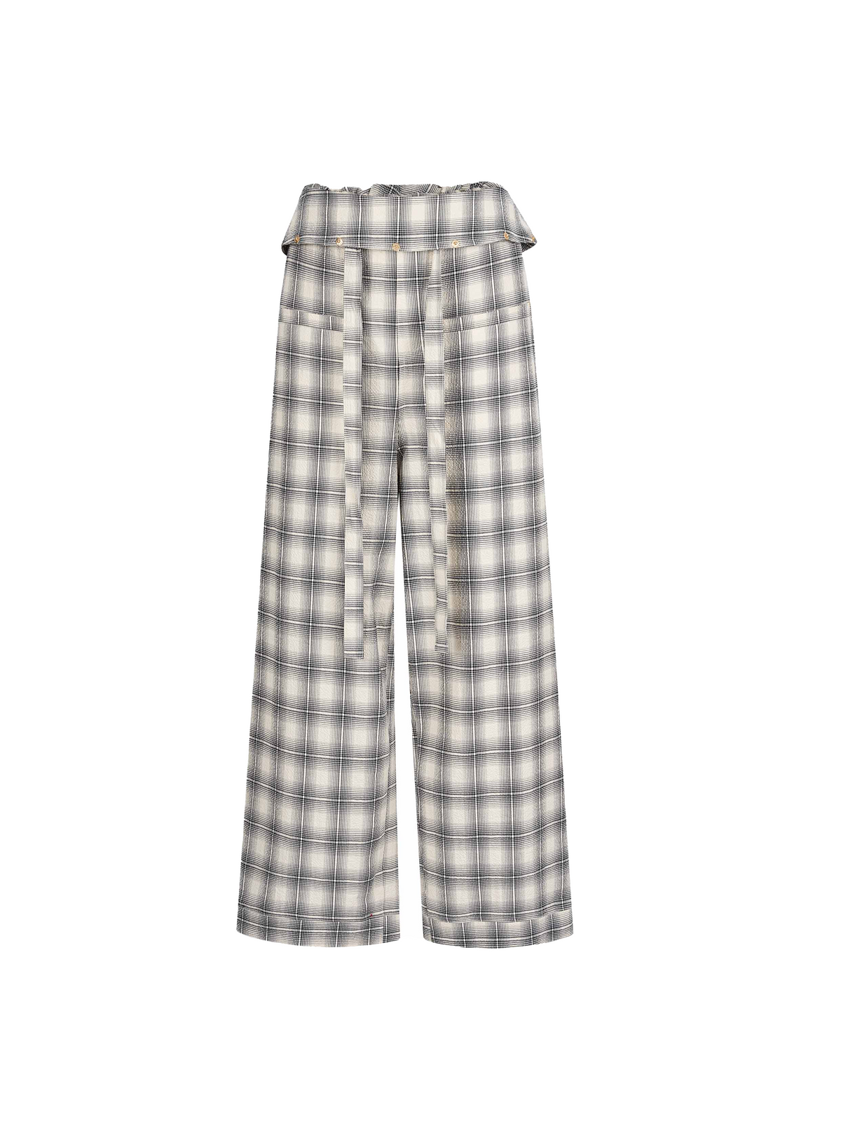 Foldover Plaid Wide-Leg Pants