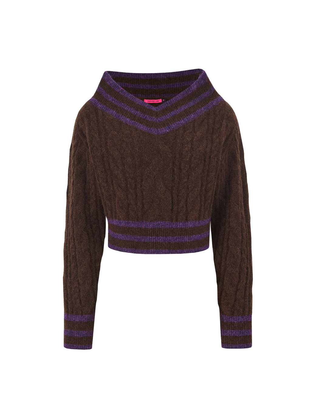 Convertible Off-Shoulder Cable Knit Sweater Espresso Purple
