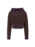 Convertible Off-Shoulder Cable Knit Sweater Espresso Purple