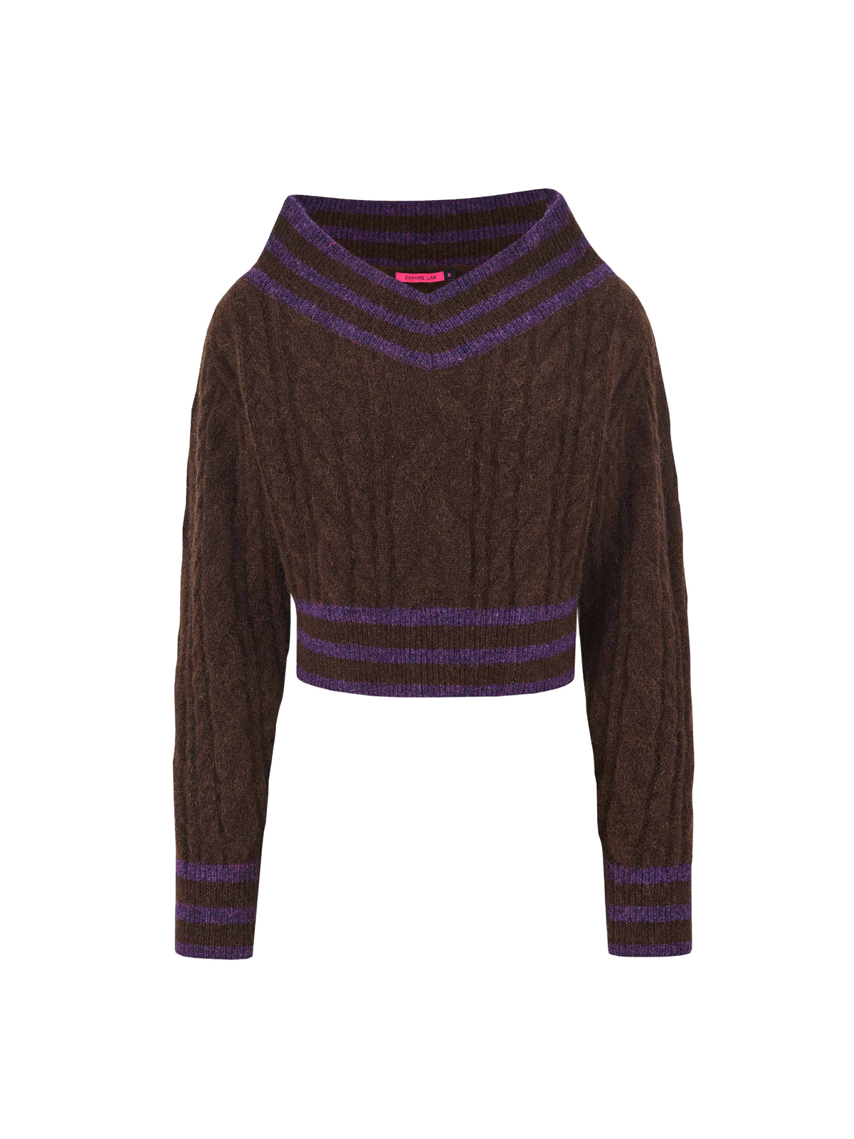 Convertible Off-Shoulder Cable Knit Sweater Espresso Purple