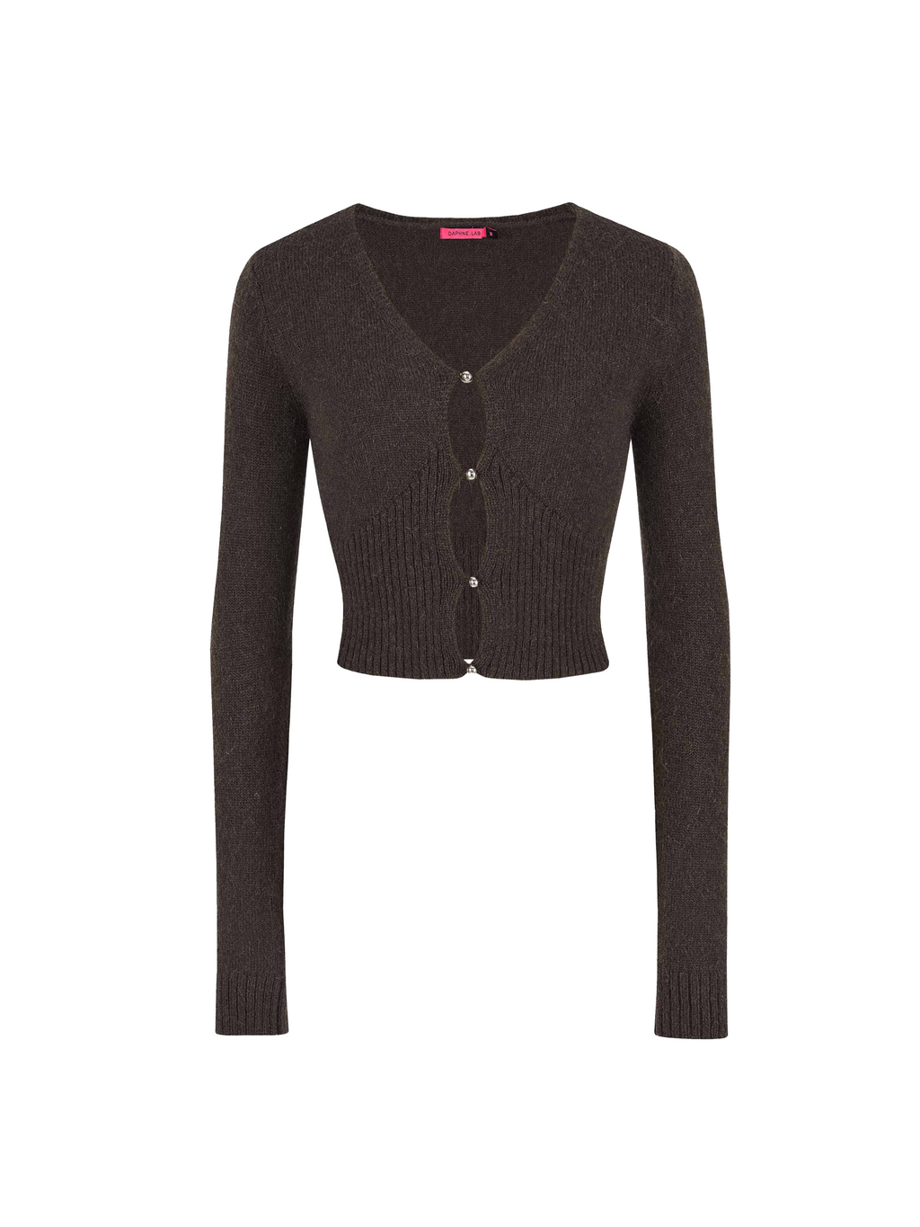 Mohair Cutout V-Neck Knit Cardigan Espresso Brown