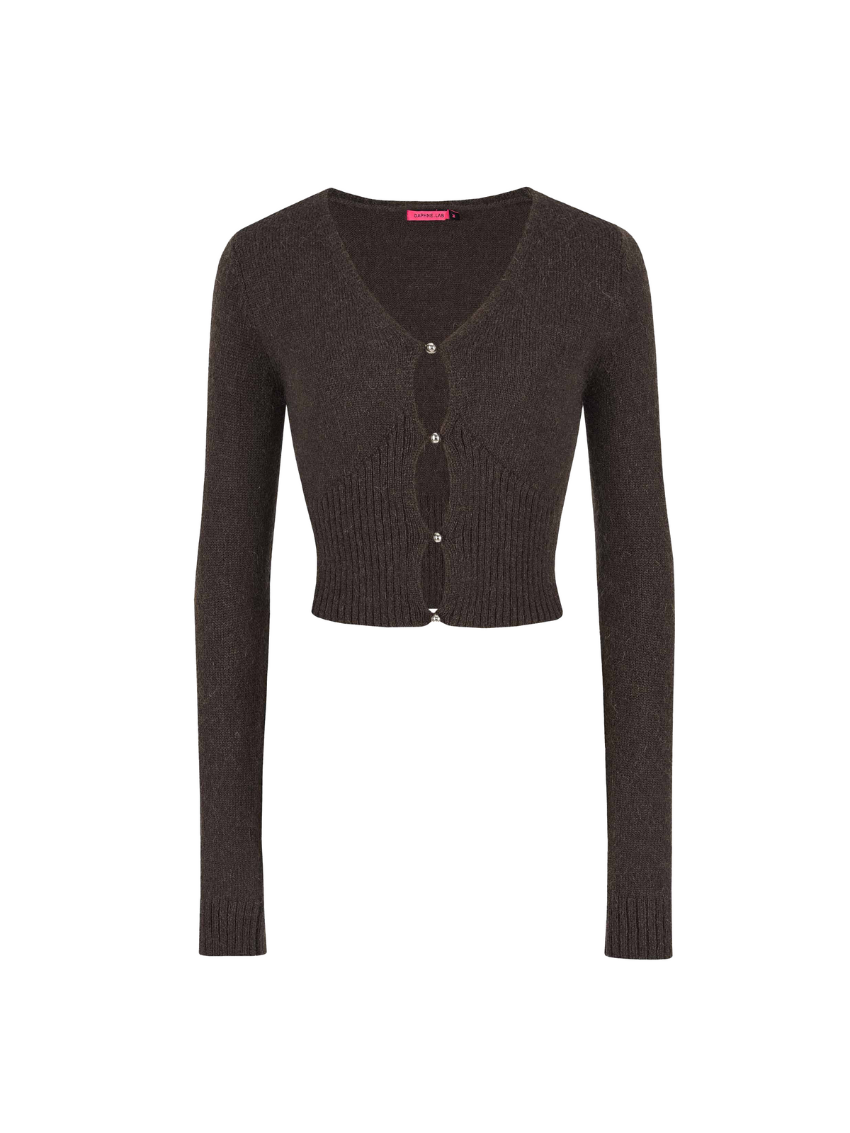 Mohair Cutout V-Neck Knit Cardigan Espresso Brown