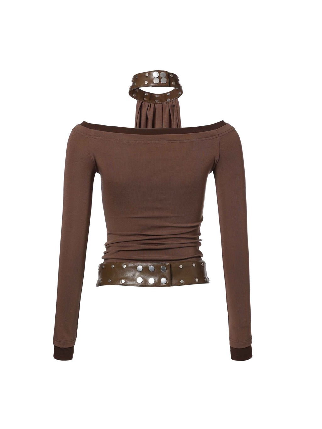 Studded Halter Two-Piece Top Brown