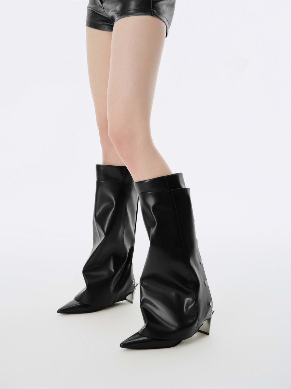 KER Detachable Gaiter Knee-High Boots Black