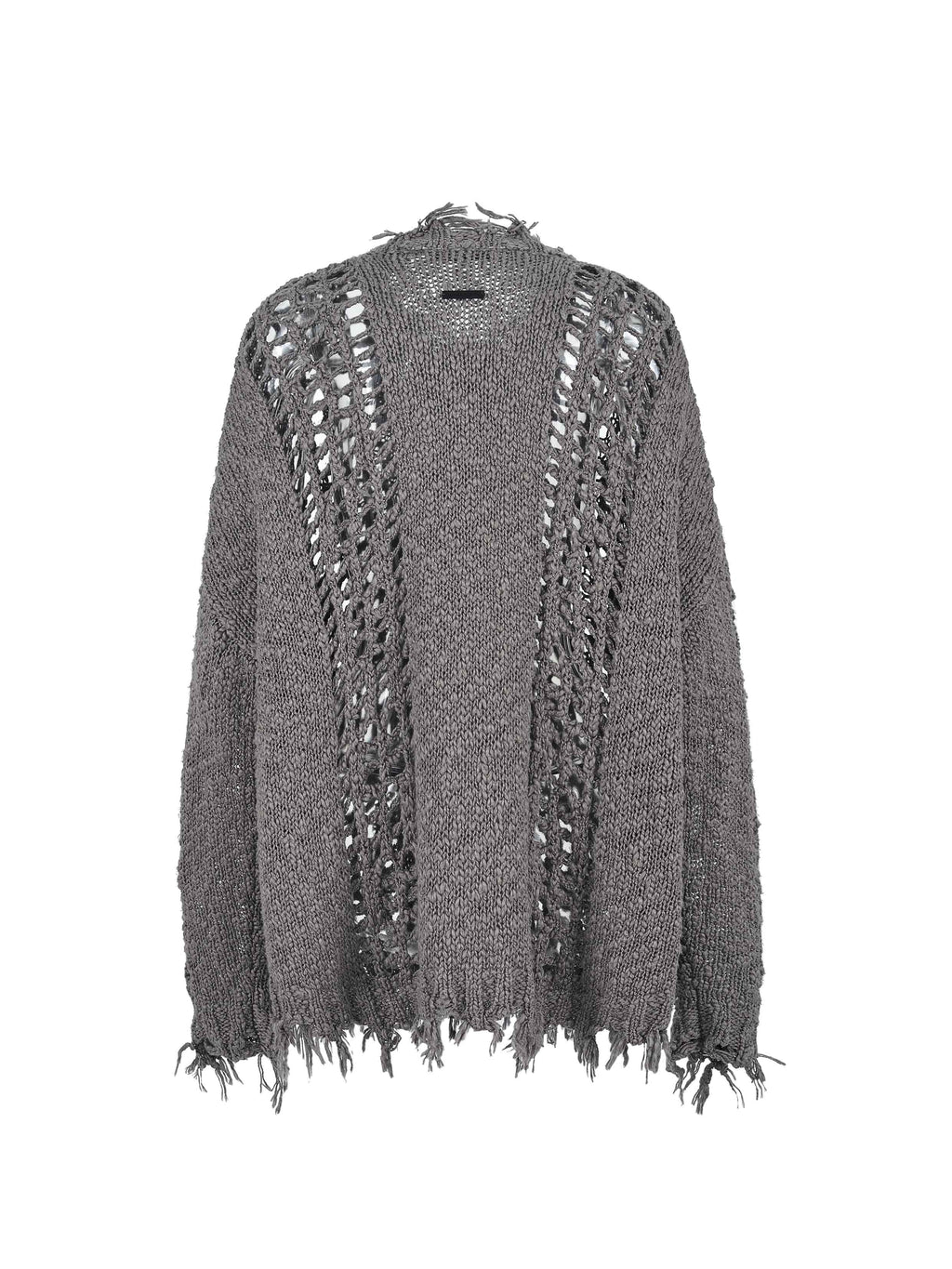 Distressed Open-Knit Oversized Cardigan Charcoal Gray