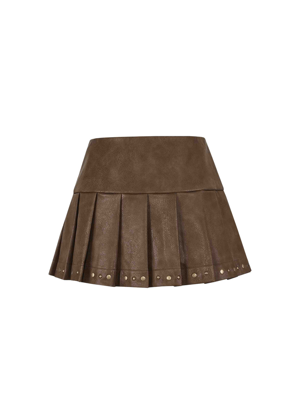 Studded Low-Rise Pleated Mini Skirt Cocoa Brown