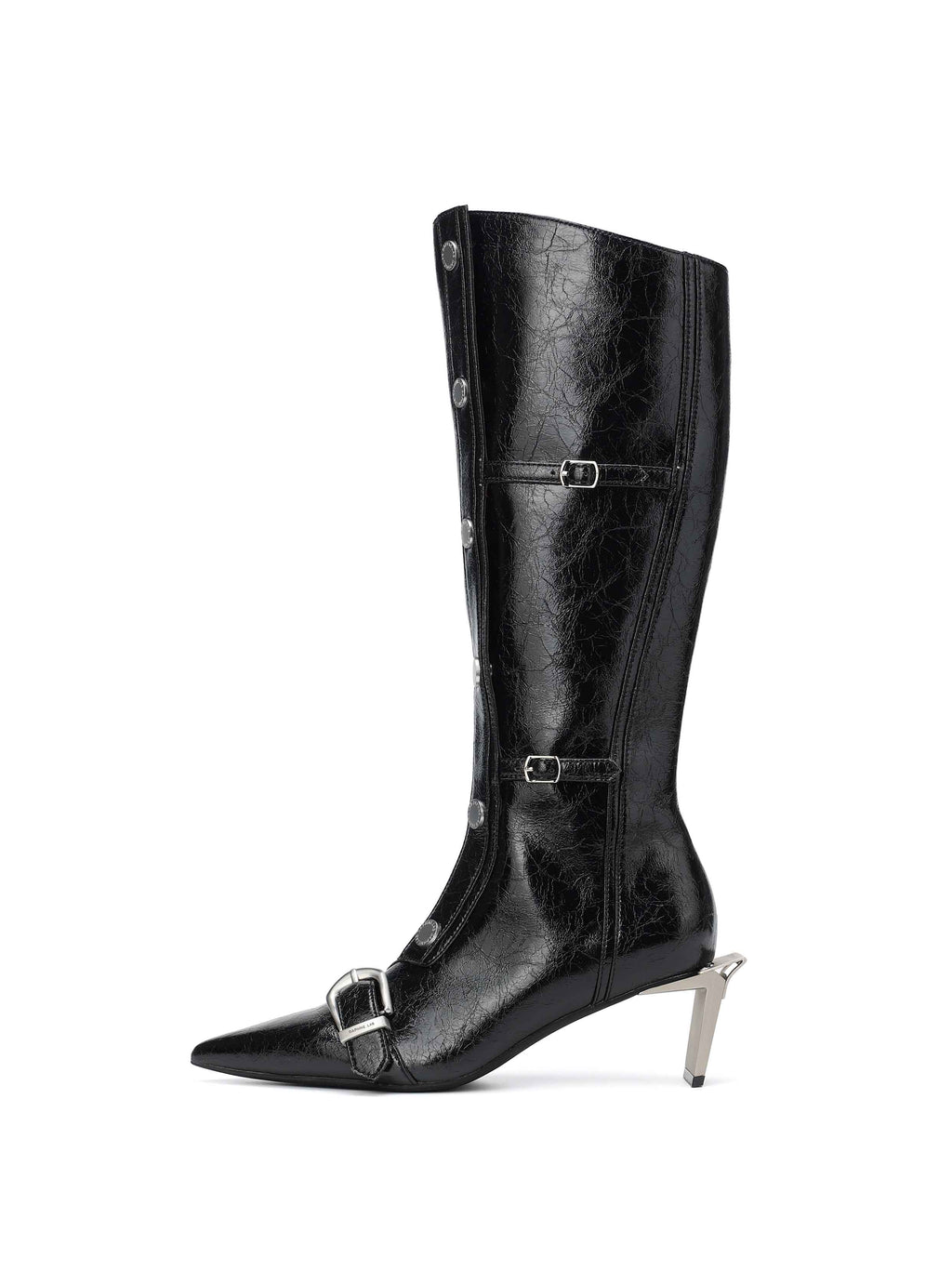 ALECTO Button-Trim Opener-Heel Knee-High Boots Black