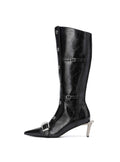 ALECTO Button-Trim Opener-Heel Knee-High Boots Black