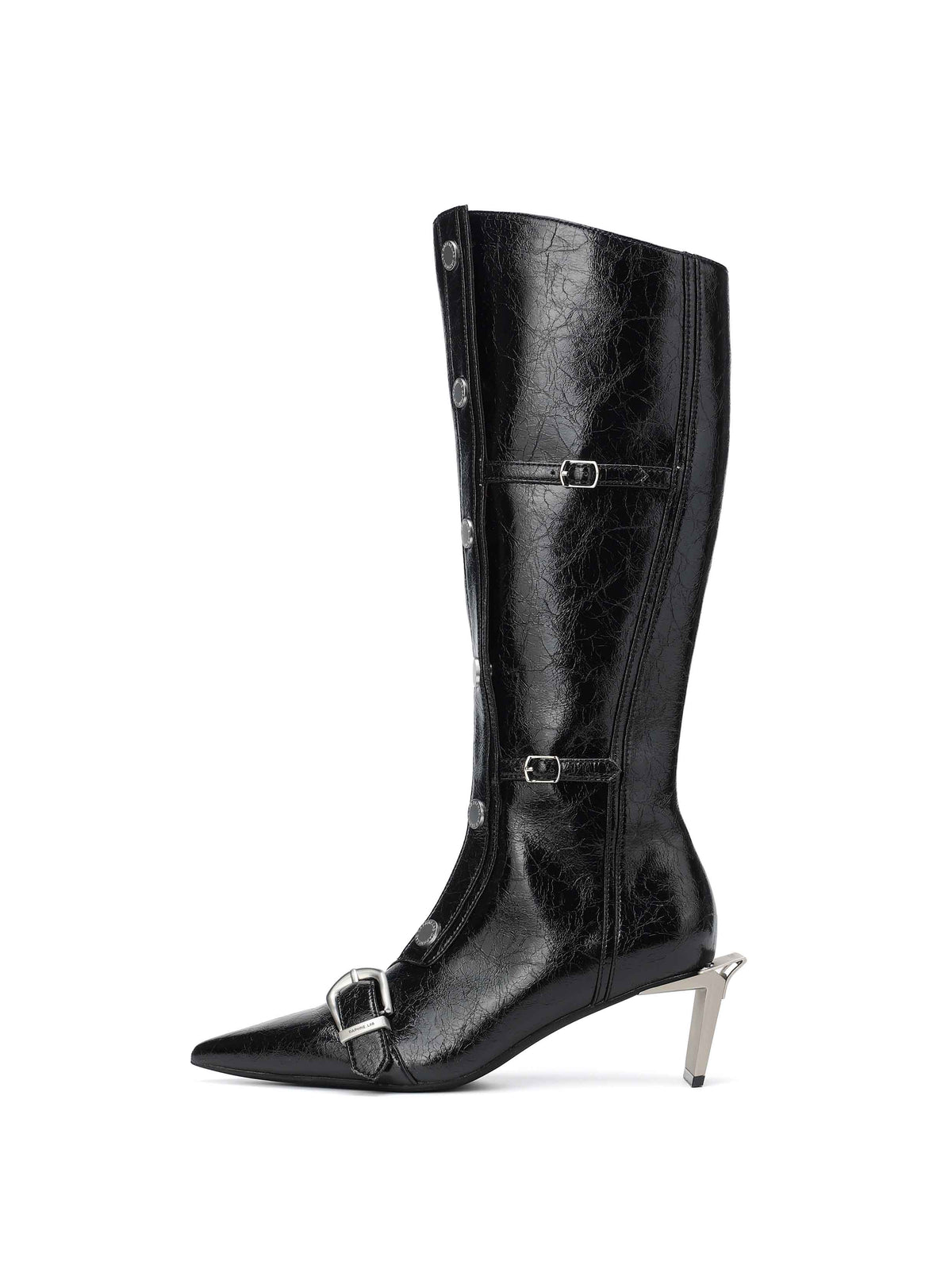 ALECTO Button-Trim Opener-Heel Knee-High Boots Black