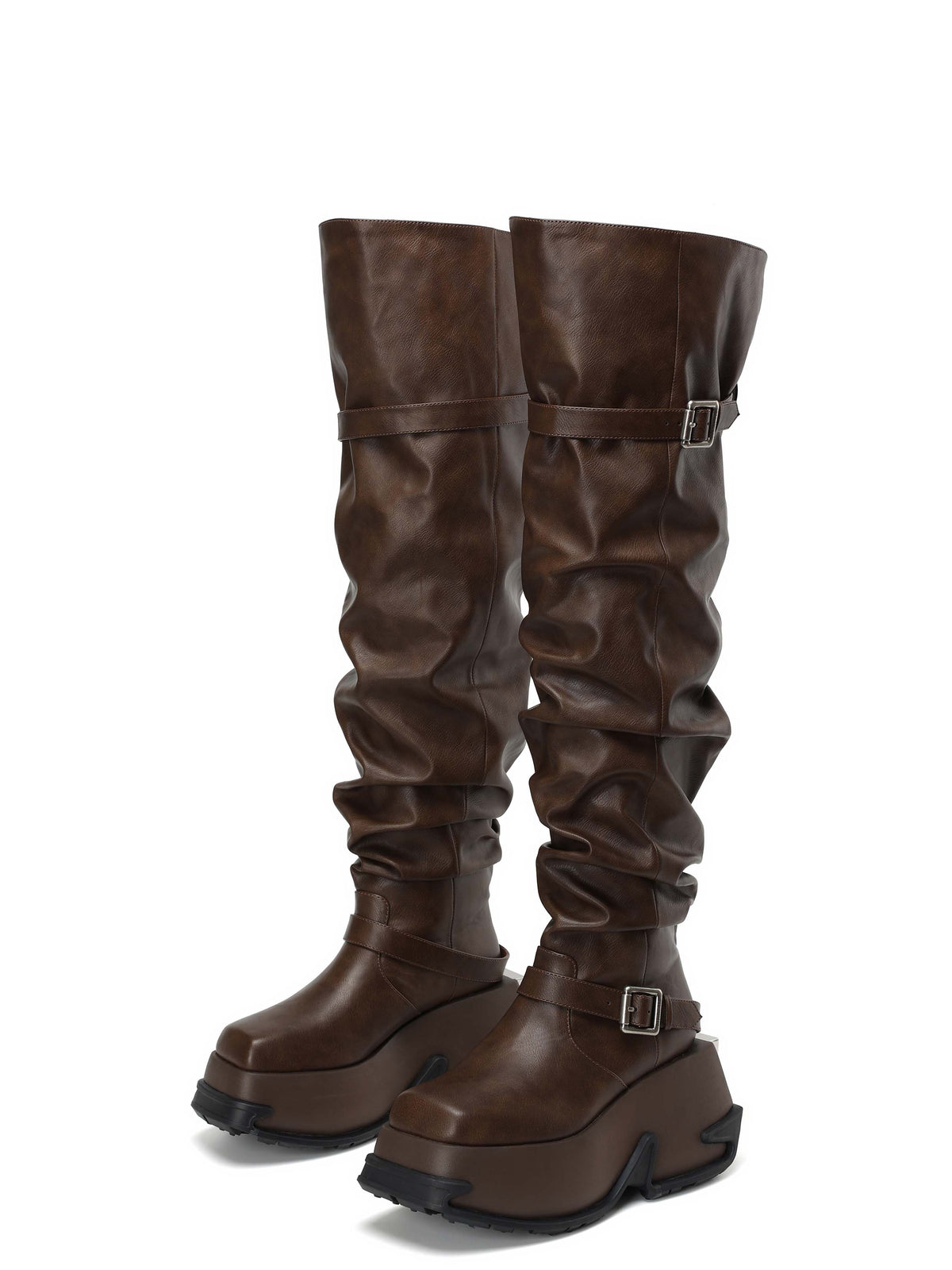NEMESIS Buckle Platform OTK Boots Cocoa Brown