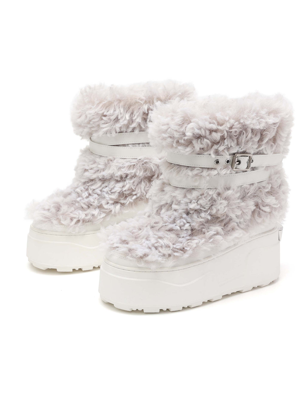 KHIONE Fur Platform Ankle Boots White