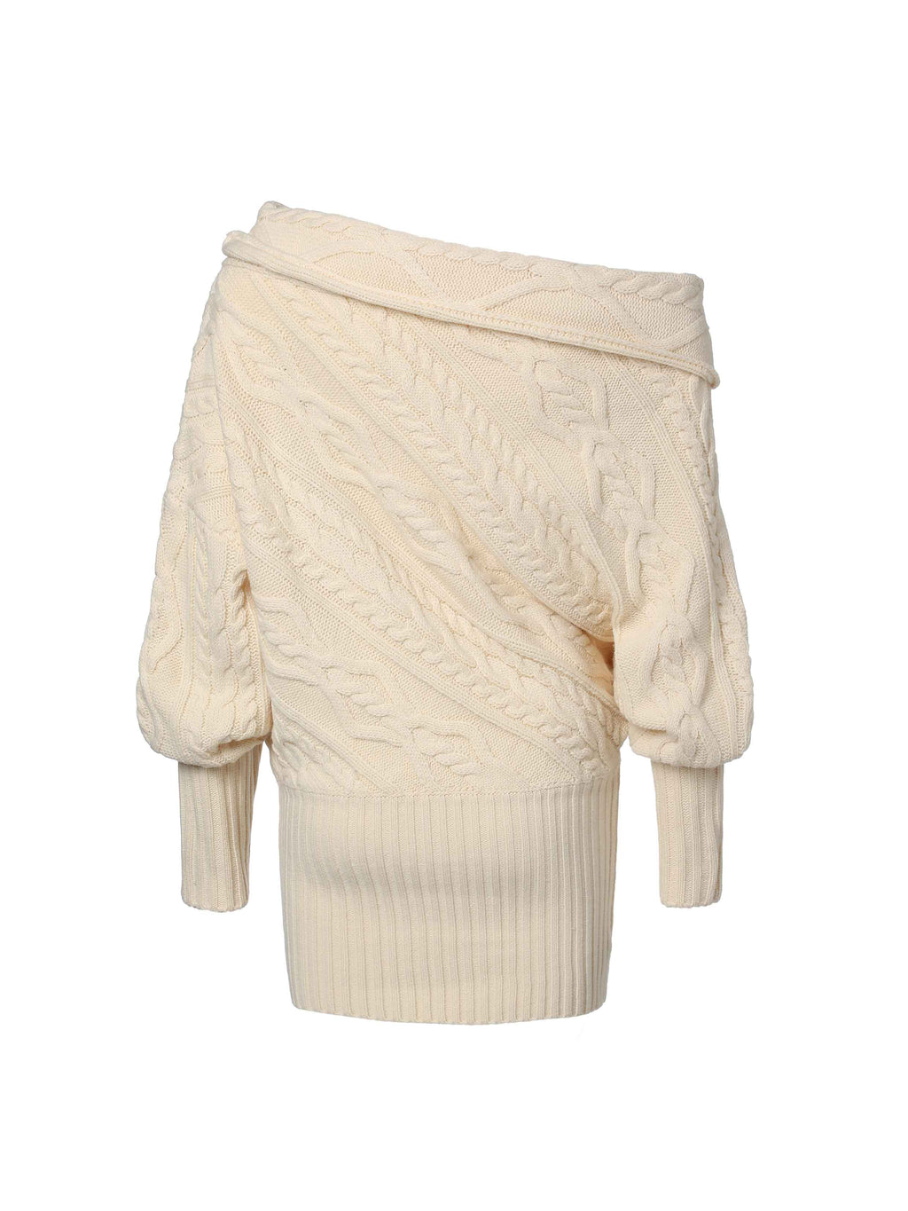 Asymmetric Cable-Knit Sweater Ivory White
