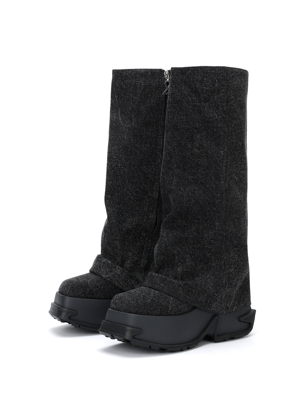 ERATO Zip-Gamaschenstiefel kniehoch aus schwarzem Denim