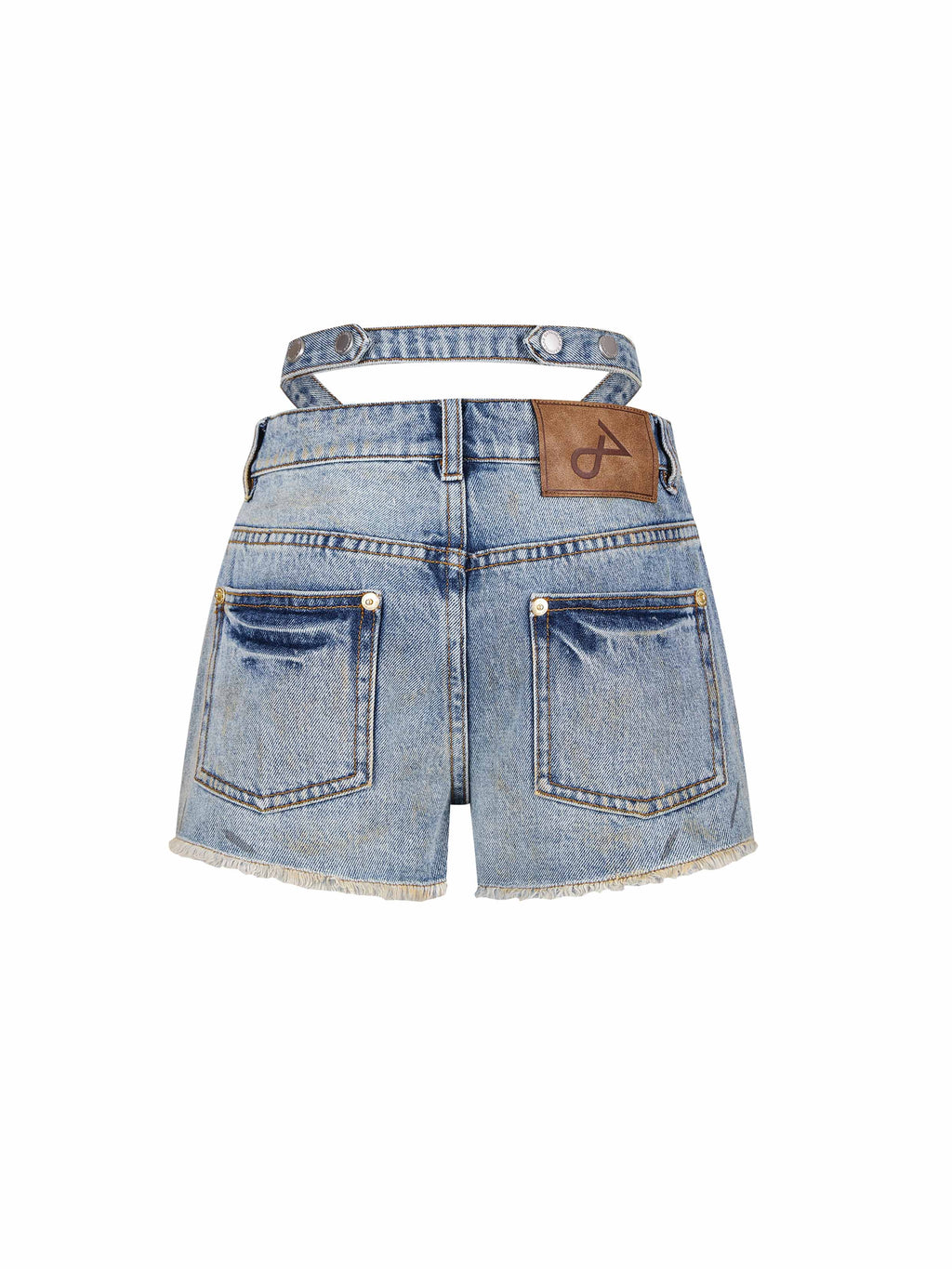 Double-Waist Distressed Denim Shorts