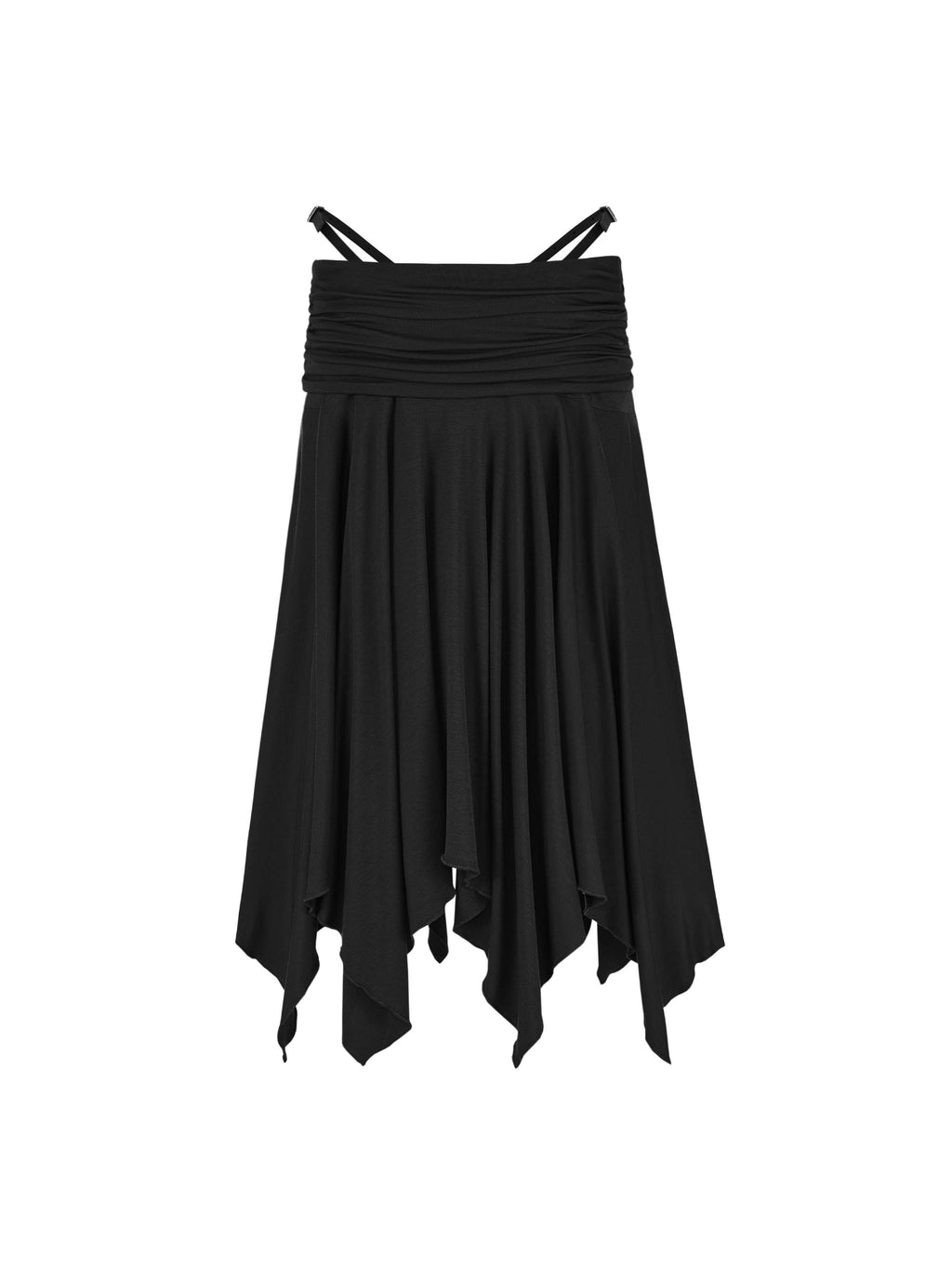 Ruched Asymmetric Midi Skirt Black