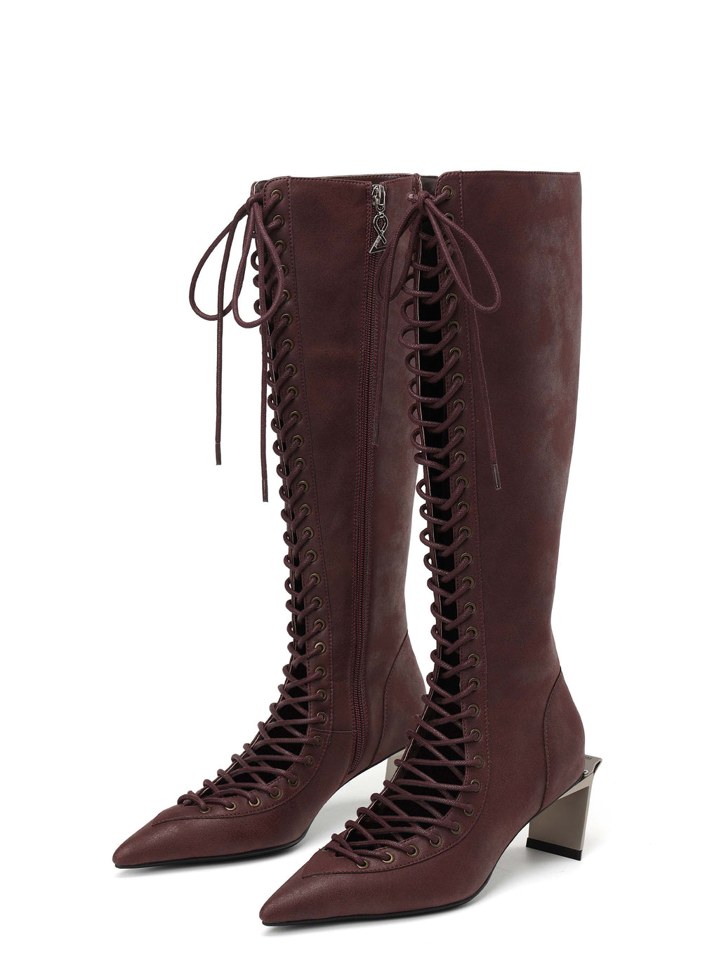 MELINOE Lace-Up Knee-High Boots Cocoa Brown