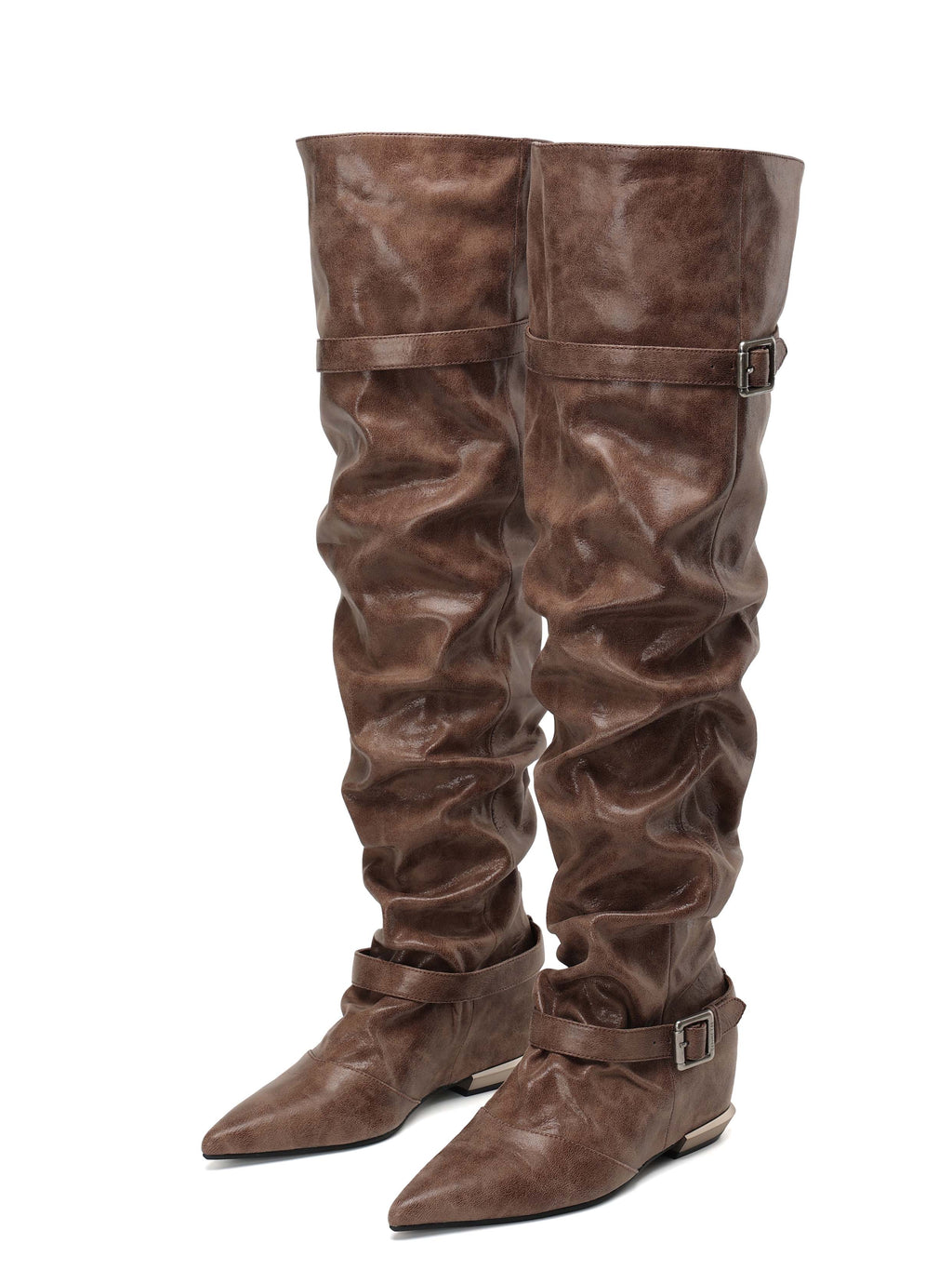 PEITHO Pointed-Toe Wedge OTK Boots Cocoa Brown
