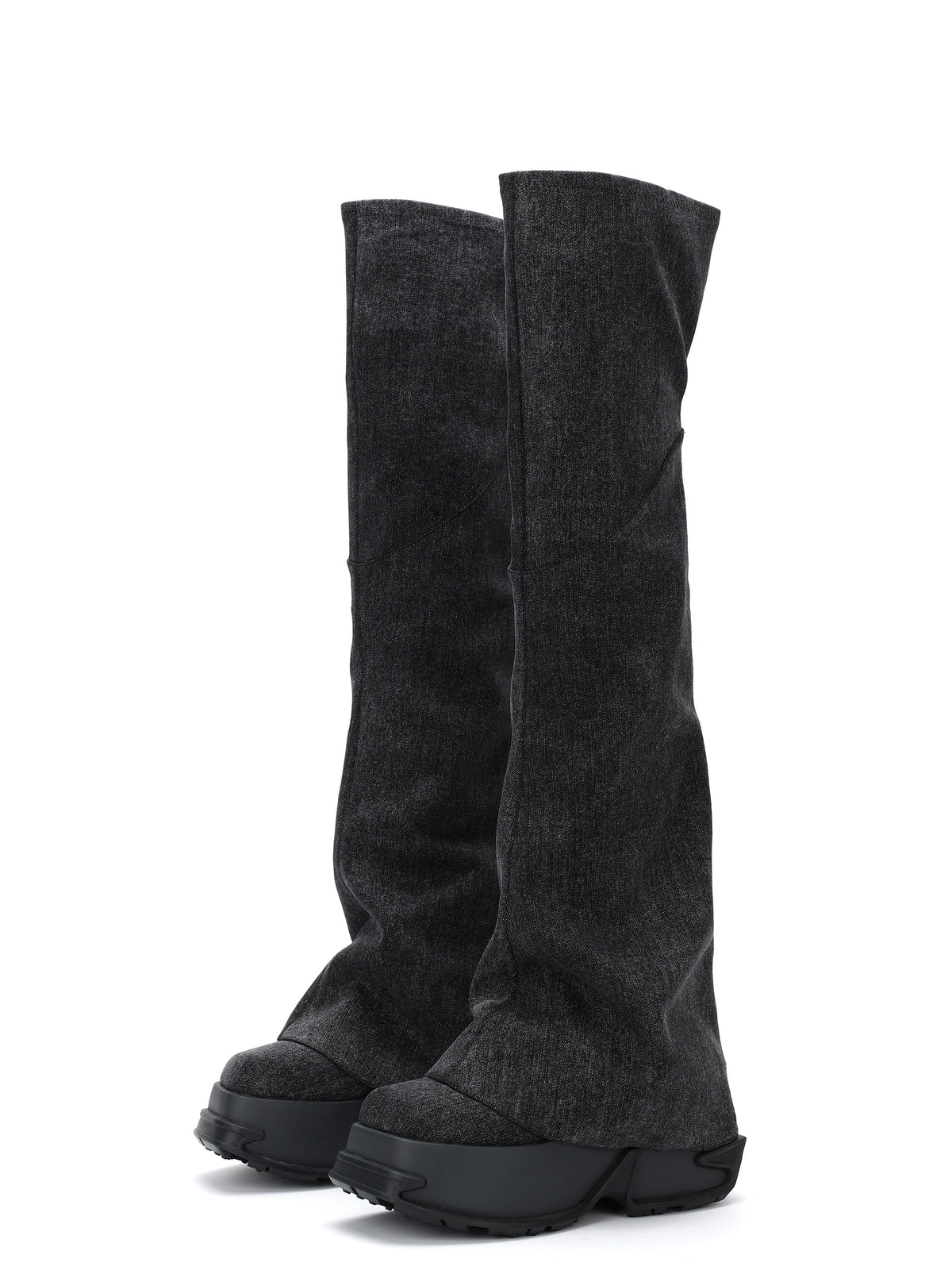 Daphne.Lab x DIDU | MOIRA Plateau Overknee-Stiefel Schwarzer Denim