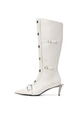 ALECTO Button-Trim Opener-Heel Knee-High Boots Ivory White