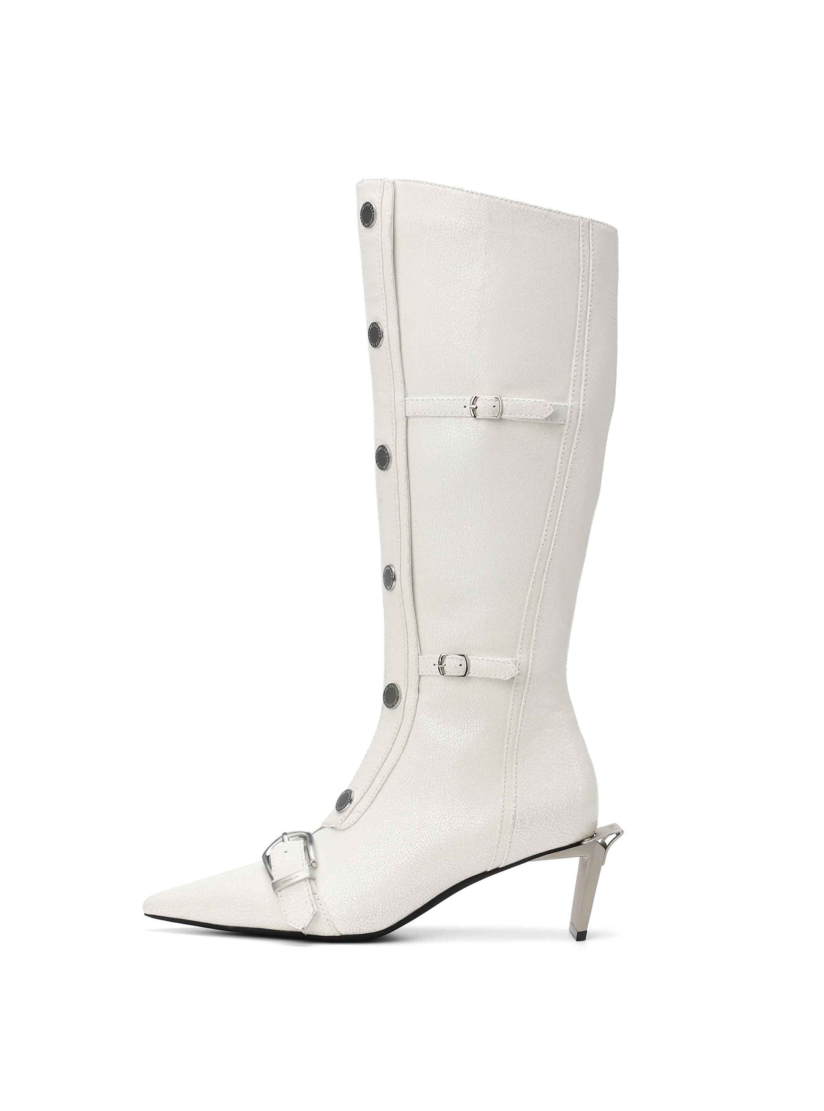 ALECTO Button-Trim Opener-Heel Knee-High Boots Ivory White