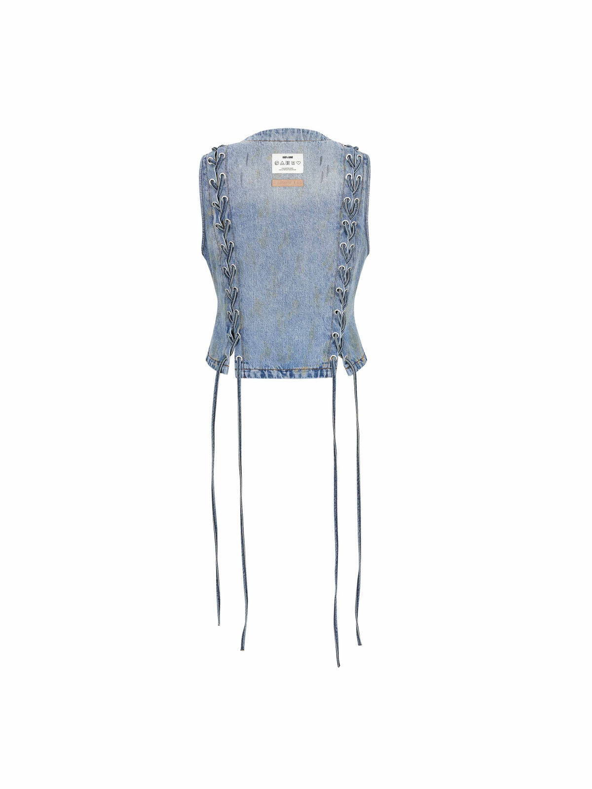 Distressed Lace-Up Denim Vest