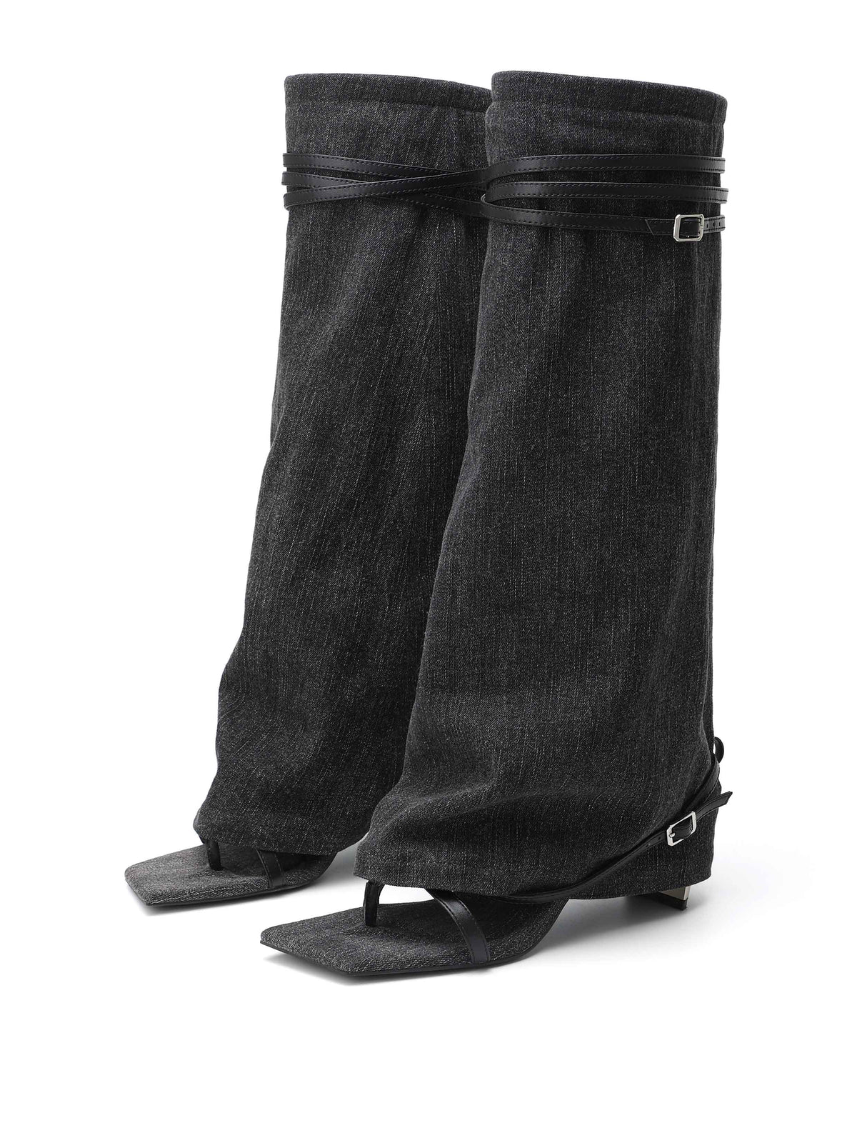 IDA Jeans-Zehenring-Kniestiefel Schwarz