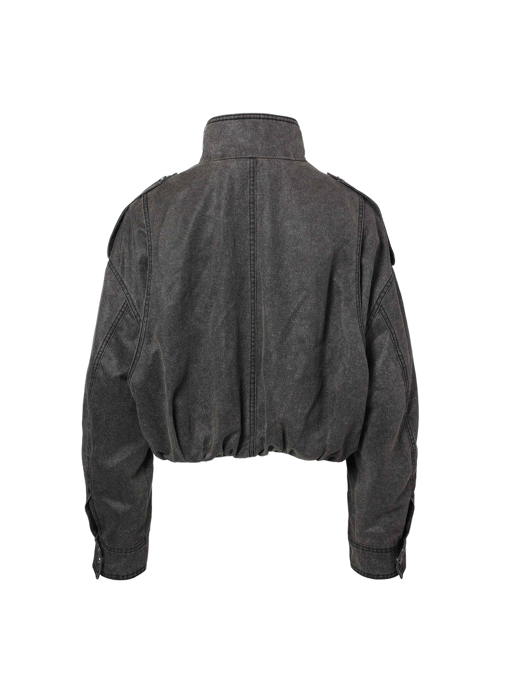 Washed Belted Cropped Moto Jacket Gray