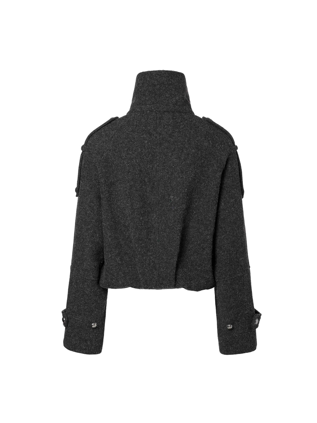 High-Neck Military Cropped Jacket Charcoal Gray
